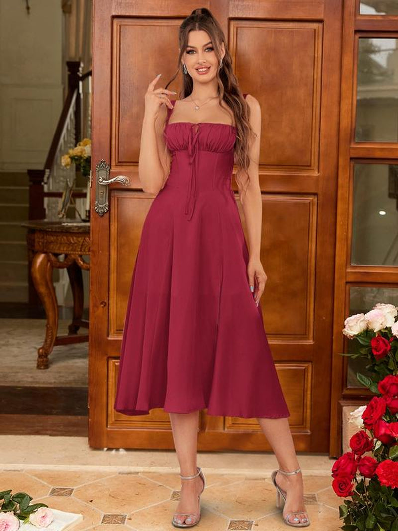 Women'S Plain ＆ Floral Print Cami Dress, Elegant Sleeveless a Line Dress for Party Holiday Wedding Guest, Ladies Summer Clothes