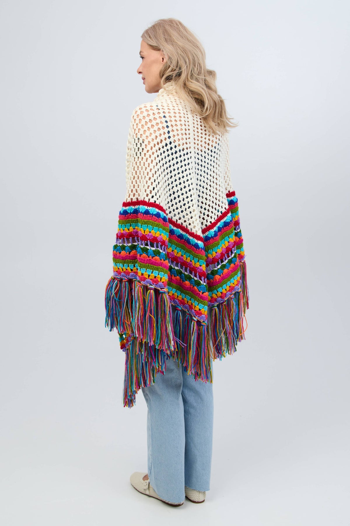SAACHI - Rainbow Crochet Fringe Wrap