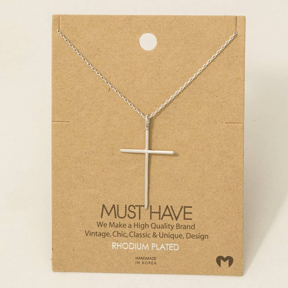 Fame Accessories - Metallic Cross Necklace: S