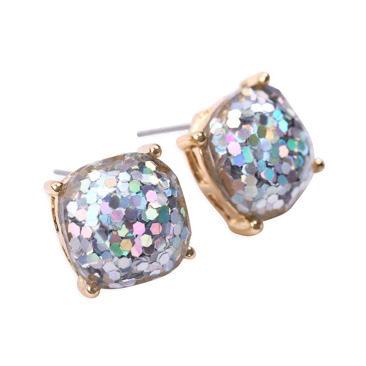 MYS Wholesale Inc - Faceted Glitter Cushion Acrylic Post Earrings: Fuchsia