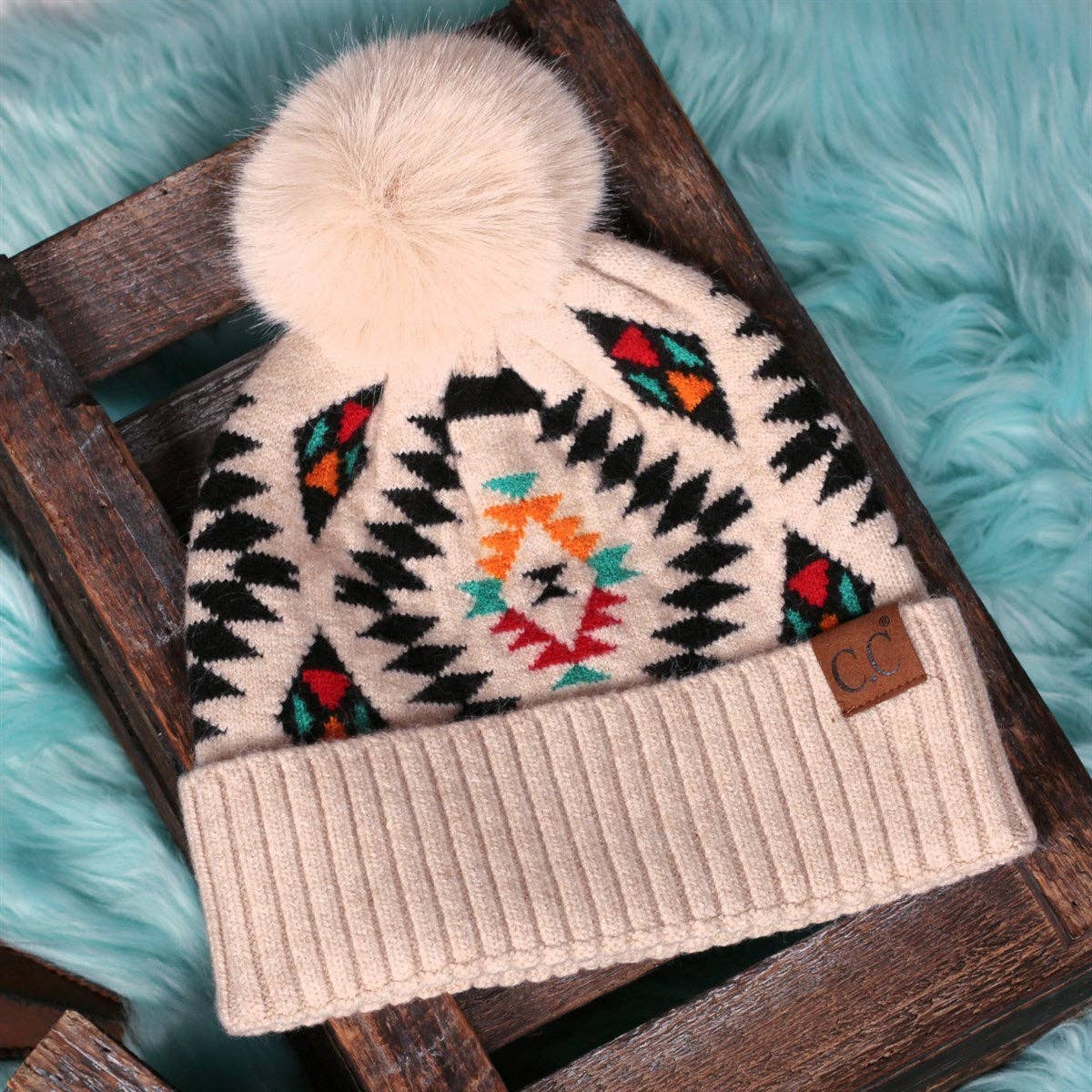 Truly Contagious - CC Southwest Print Beanie ( HAT-3001 ): White