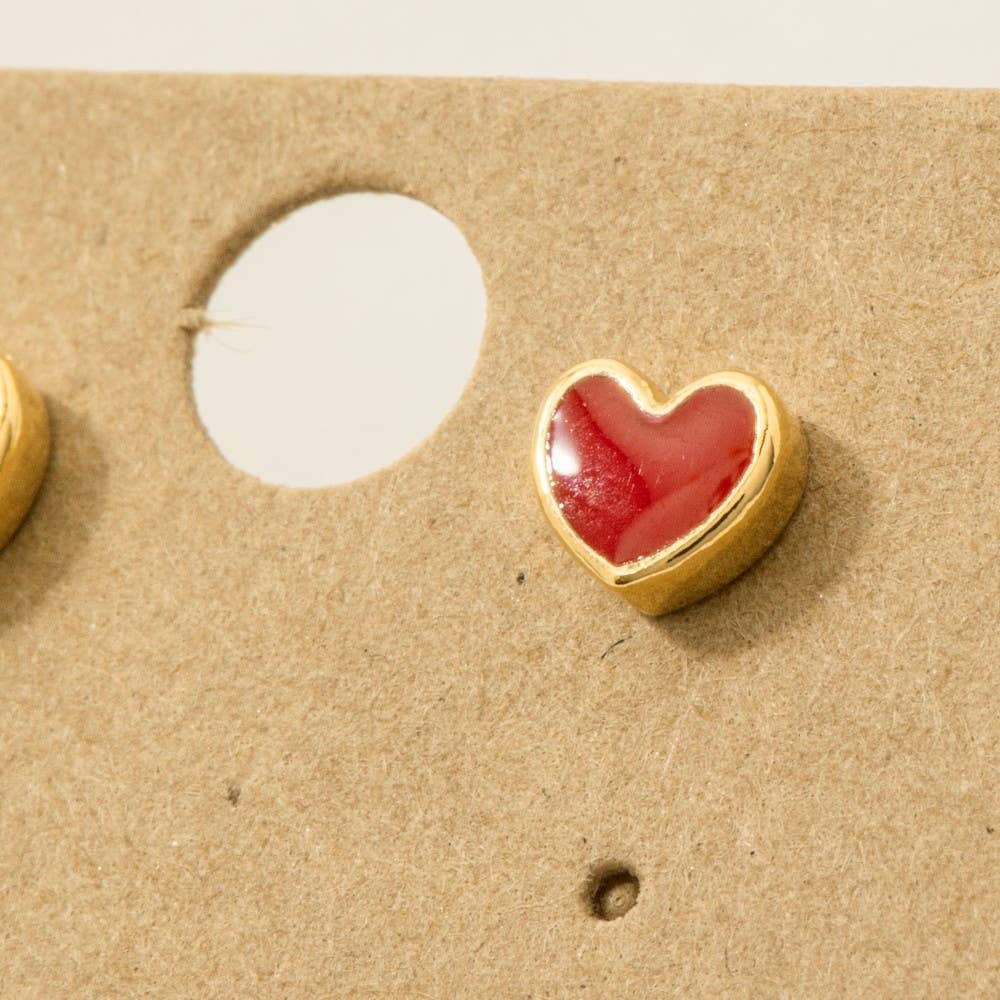 Fame Accessories - Gold Dipped Mini Enamel Heart Stud Earrings: WH