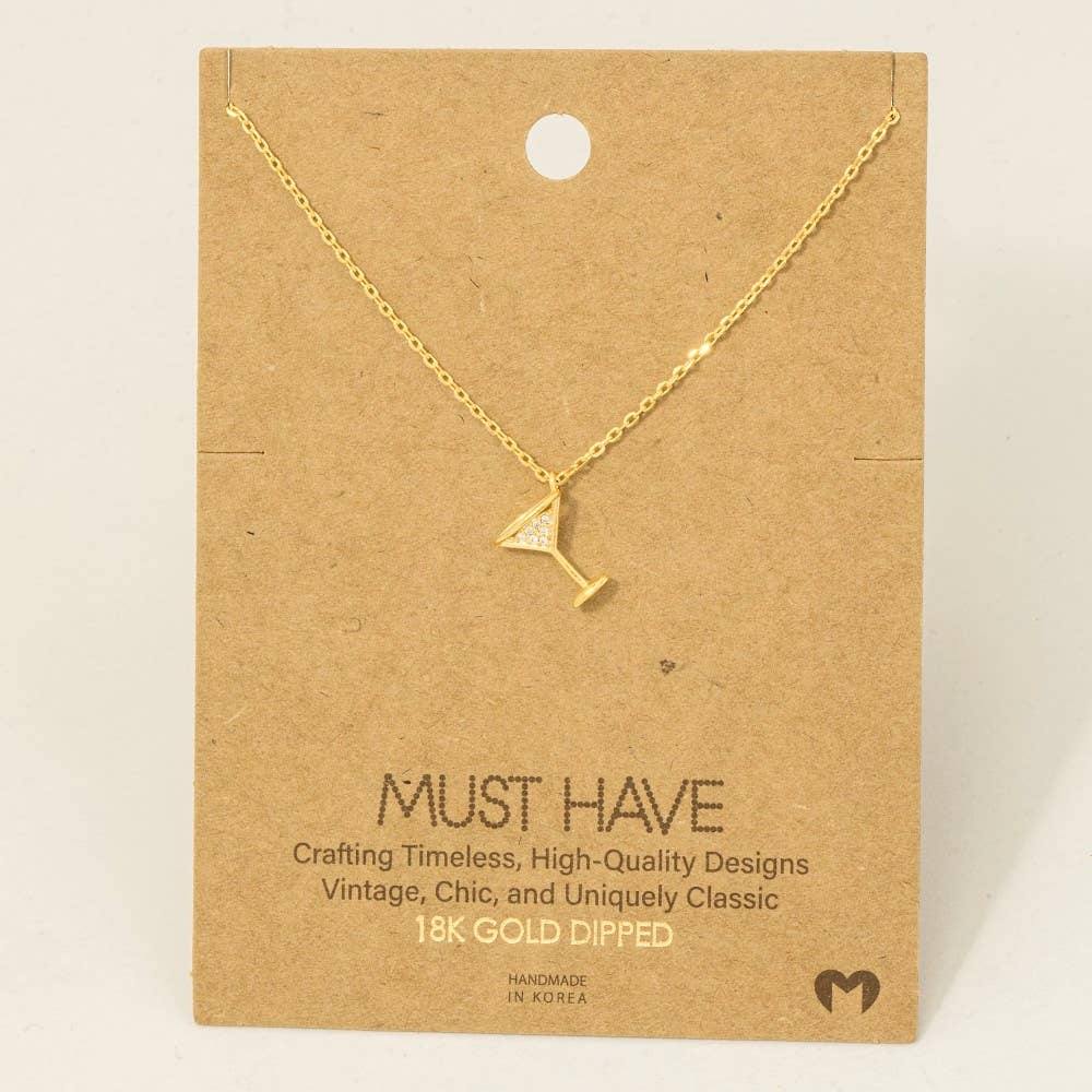 Fame Accessories - Gold Dipped Cz Martini Pendant Necklace: S