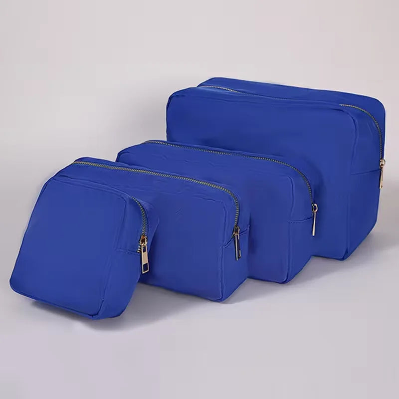 Candy Color DIY Personalized Embroidery Monogram Women Waterproof Toiletry Bag Travel Makeup Bag Nylon Cosmetic Pouch