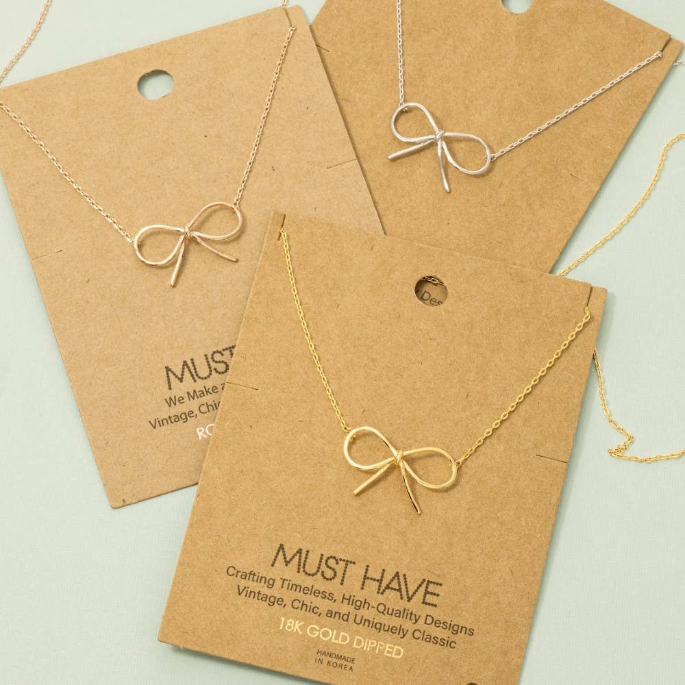 Fame Accessories - Gold Dipped Bow Tie Pendant Necklace: S