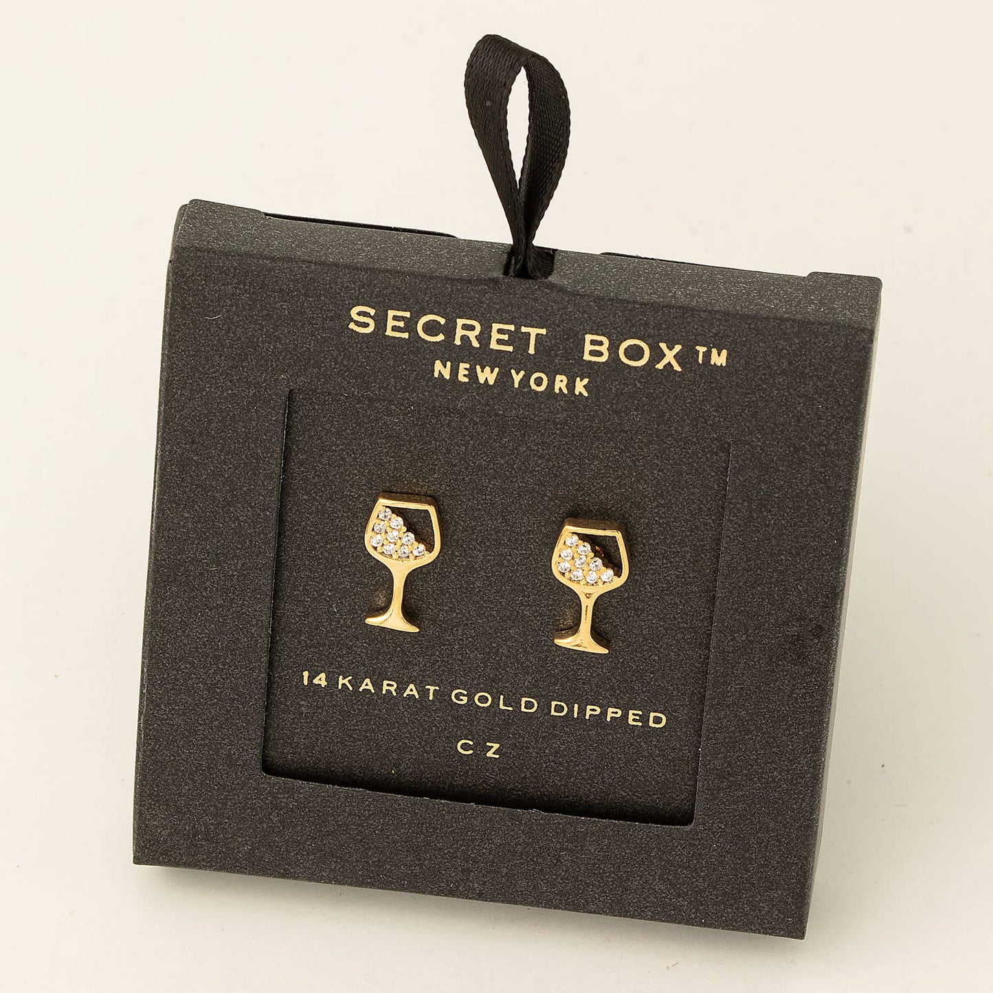 Fame Accessories - Secret Box Gold Dipped Cz Wine Glass Stud Earrings: GD