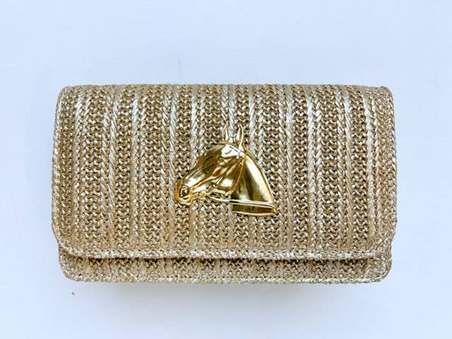 Lisi Lerch - Ruby - Gold Fabric Clutch - Charms: Scallop