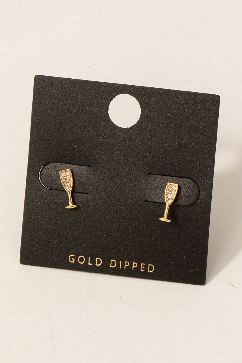 Fame Accessories - Gold Dipped Cz Pave Champagne Glass Stud Earrings: Gold