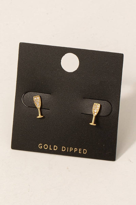 Fame Accessories - Gold Dipped Cz Pave Champagne Glass Stud Earrings: Gold