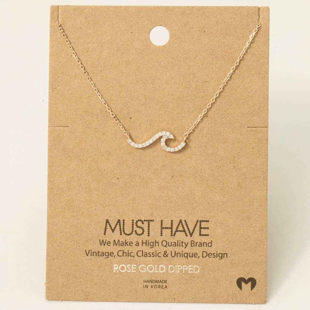 Fame Accessories - Gold Dipped Pave Wave Pendant Necklace: R