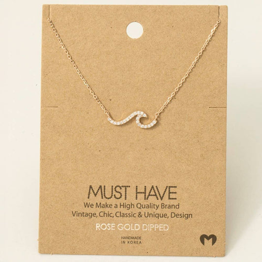 Fame Accessories - Gold Dipped Pave Wave Pendant Necklace: R