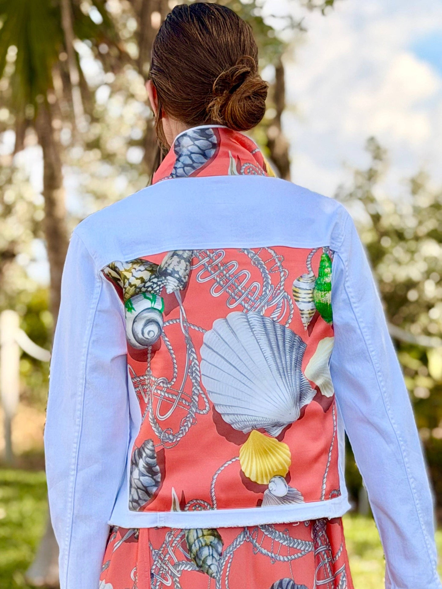 Stacy Bradley Design - The White Denim Jacket / Coral Shell: Small