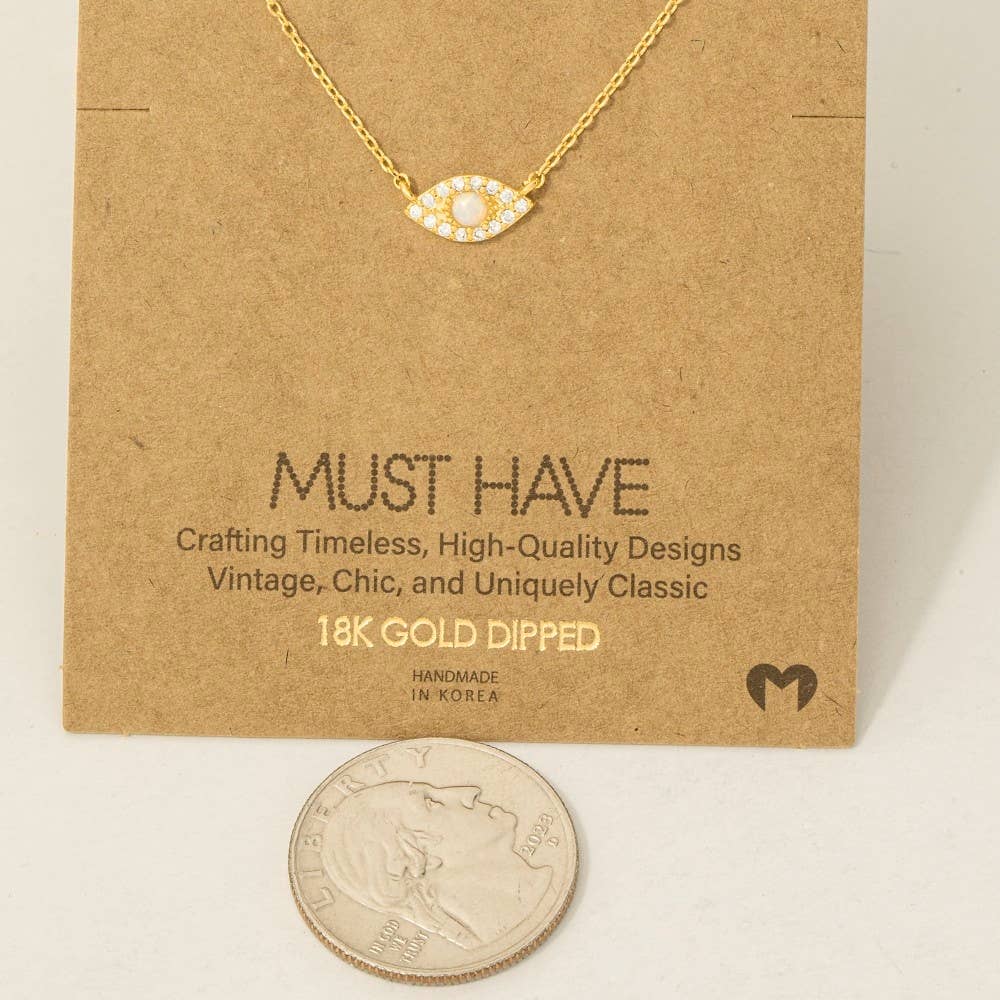 Fame Accessories - Gold Dipped Opal Studded Evil Eye Charm Necklace: G