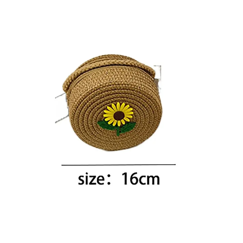 Simple Sunflower Straw Crossbody Bag Large Capacity Handmade Children Beach Shoulder Bag Round Coin Purse Women Girl