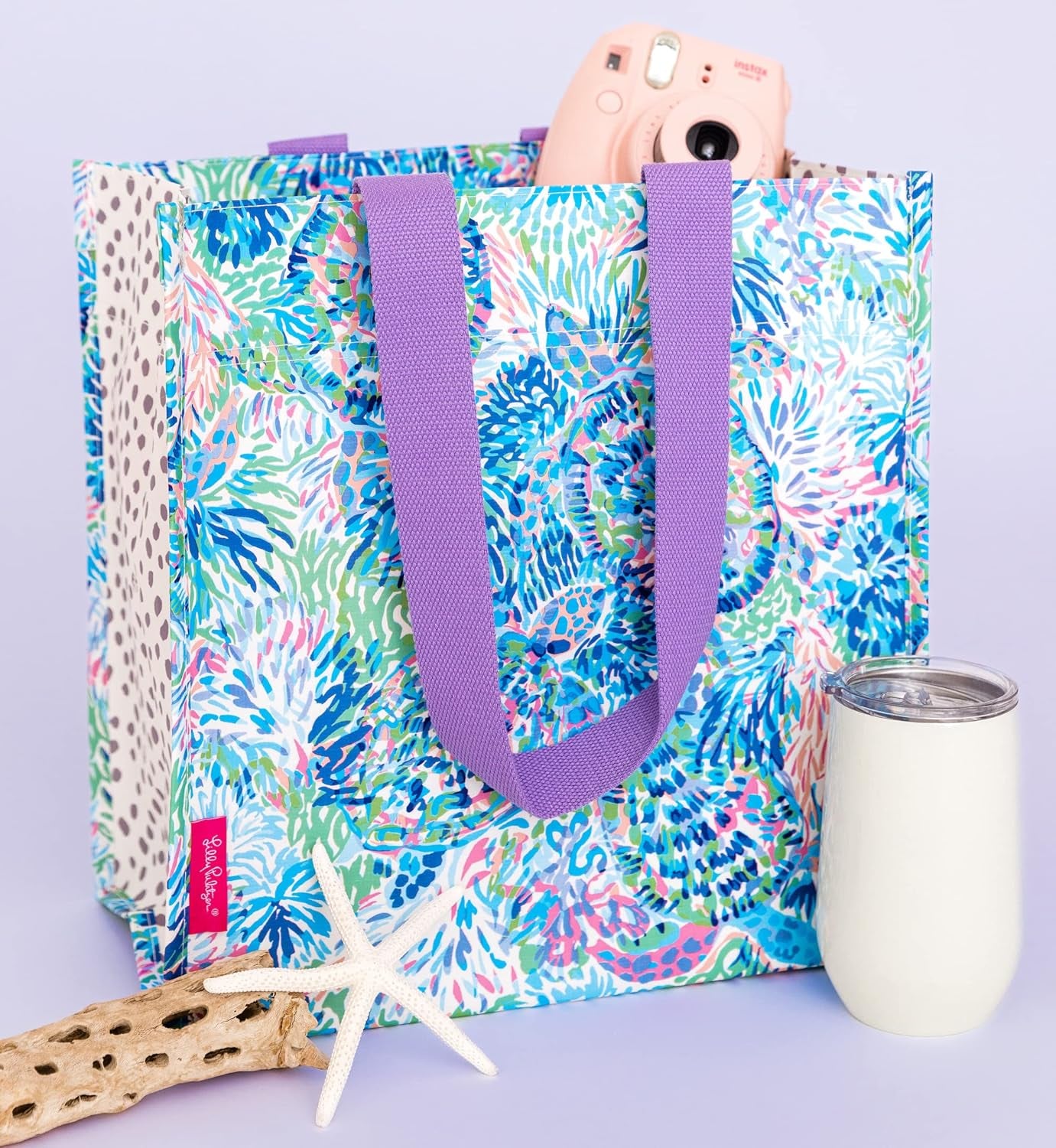 Purple/Blue Market Shopper Bag, Reusable Grocery Tote with Comfortable Shoulder Straps, Shell of a Party