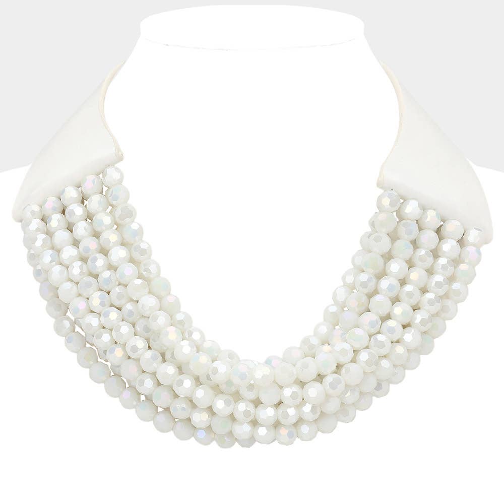 Sensibling Corp. - Chunky Acrylic Beaded Multi Layered Faux Leather Necklace: FUCHSIA