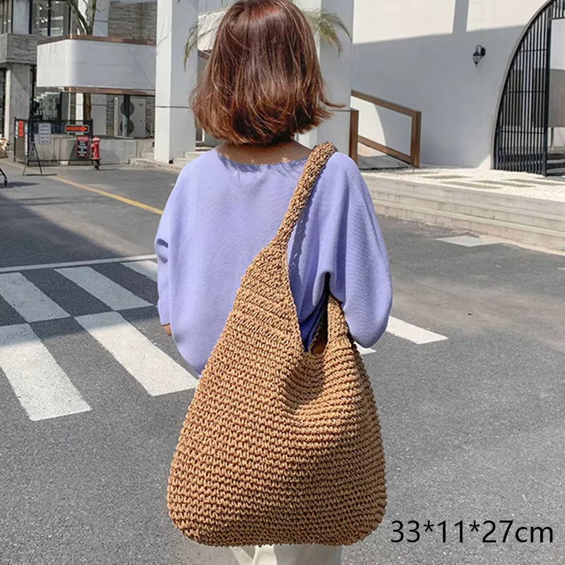 Woven Rattan Bag round Straw Shoulder Bag Small Beach Handbags Women Summer Hollow Handmade Messenger Crossbody Bags