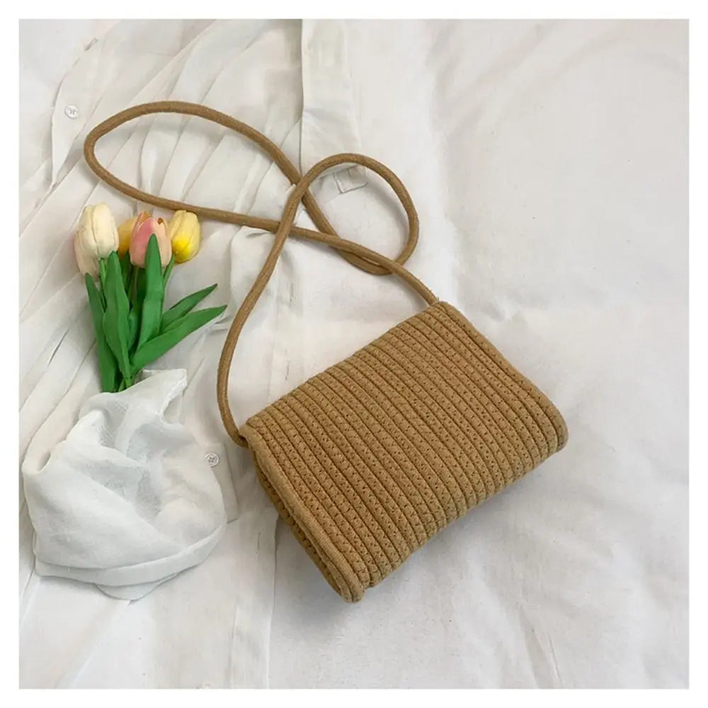 Simple Hollow Weave Straw Bag Beach Handbag Bohemian Style Beach Bag Cotton Rope Large Capacity Raffia Shoulder Bag Travel