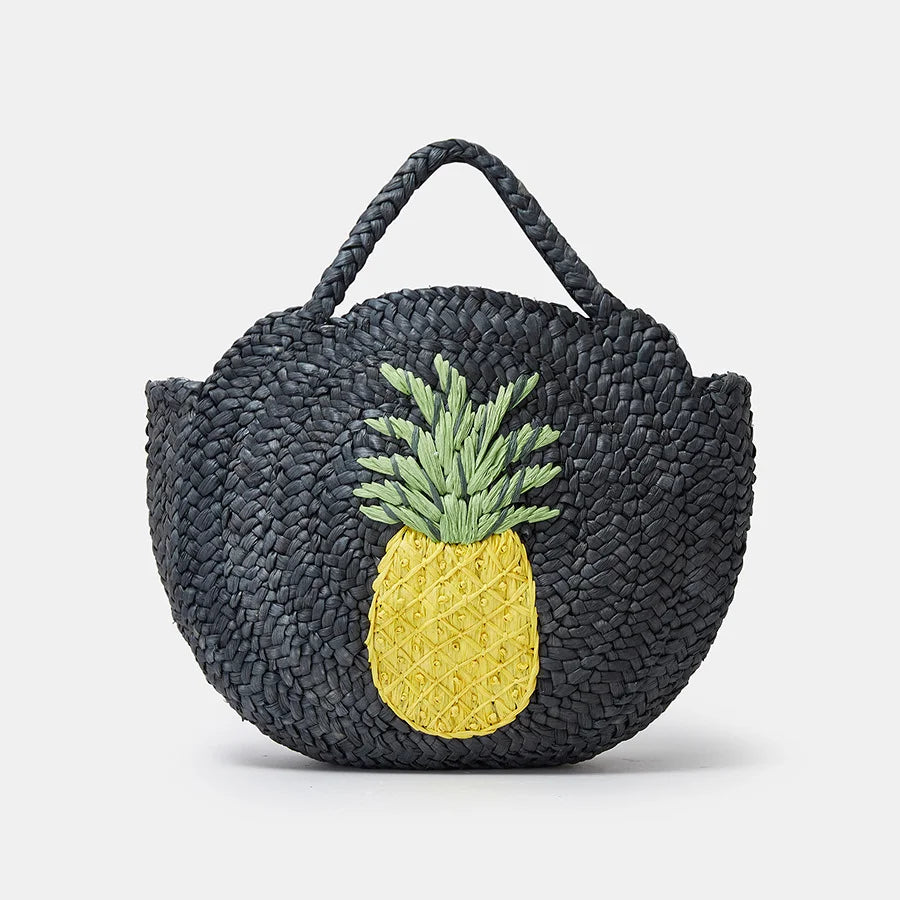 Fashion Coconut Tree Pattern Straw Women Handbags Round Corn Husk Woven Hand Bags Handmade Summer Beach Bag Large Tote Purses
