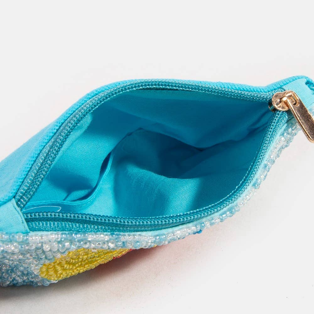 Collections by Fame Accessories - Sunbathing Pool Lady Seed Beaded Coin Purse: MULTI