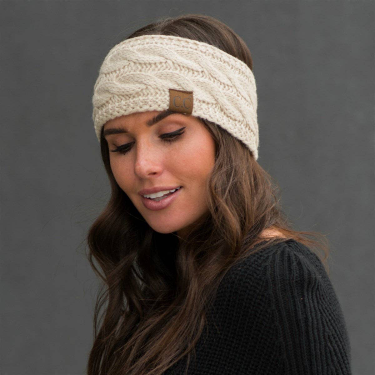 Truly Contagious - CC Cable Knit Lined Headwrap ( HW-20 ): Dark Melange Grey