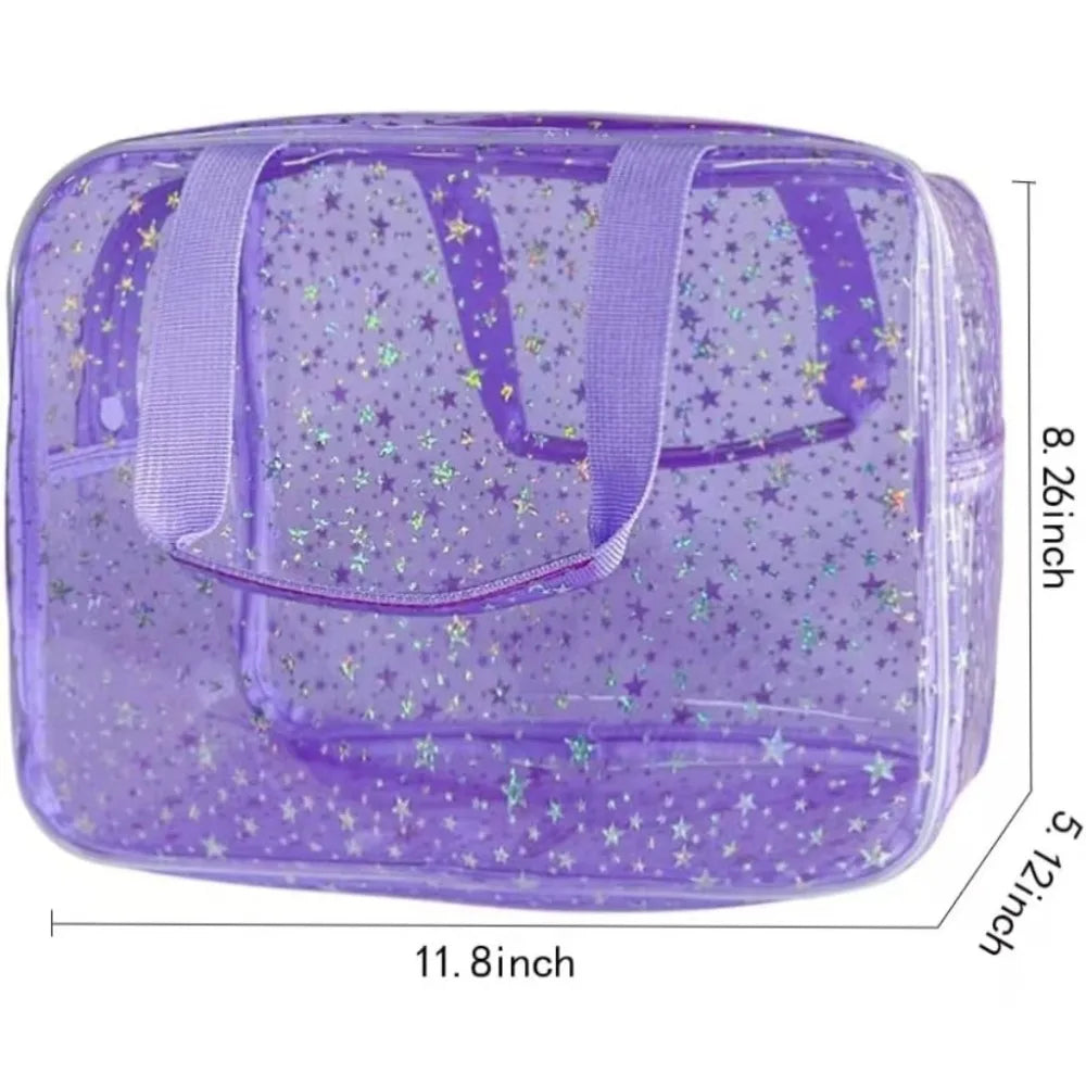 Fashion Clear PVC Star Cosmetic Bag Waterproof Transparent Travel Toiletry Bag Large Capacity Zipper Summer Beach Swimming Bag