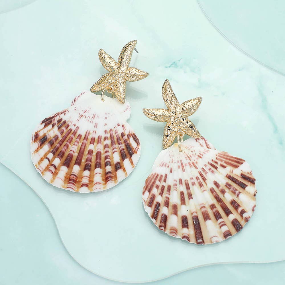 Sensibling Corp. - Oversized Starfish Pointed Shell Dangle Earrings
: Coral