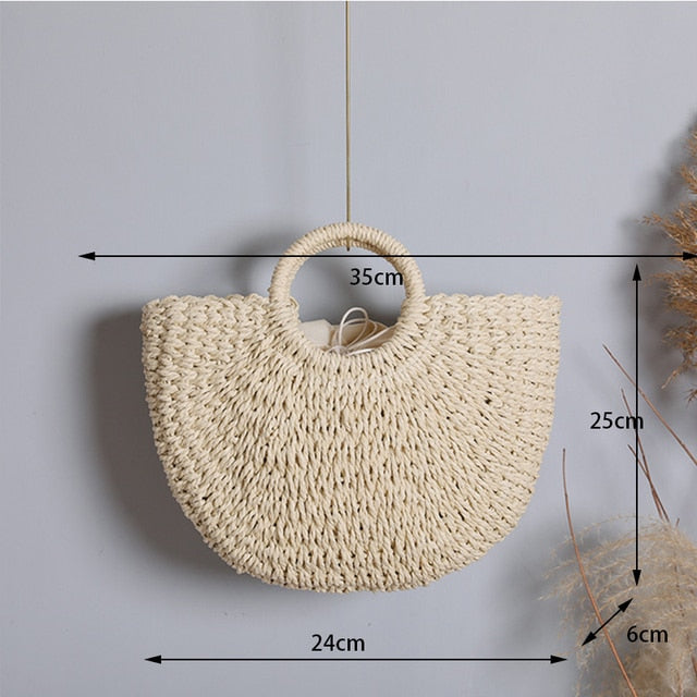 Women's Half Moon Woven Rattan Bag