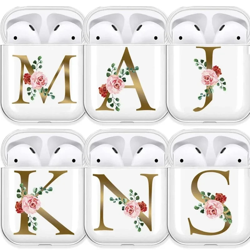 Rose Gold Alphabet Letter Clear Earphone Case For Apple AirPods 4 3rd 2 Pro2 Transparent Cover For Airpod 1 3 Protective Fundas