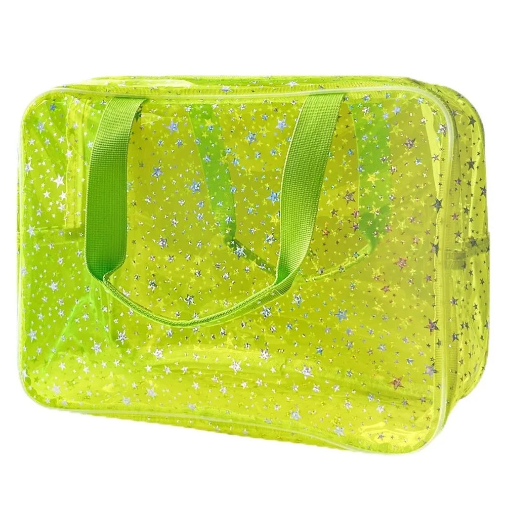 Fashion Clear PVC Star Cosmetic Bag Waterproof Transparent Travel Toiletry Bag Large Capacity Zipper Summer Beach Swimming Bag
