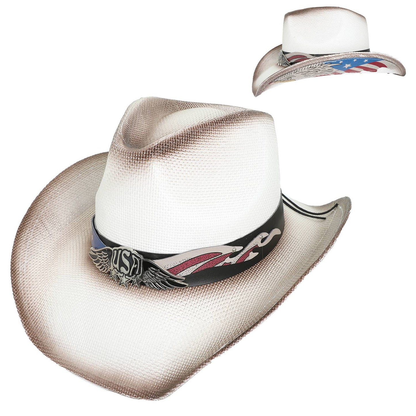 SP Sophia Collection - Patriotic Western Star Cowboy Hat With Band : Brown