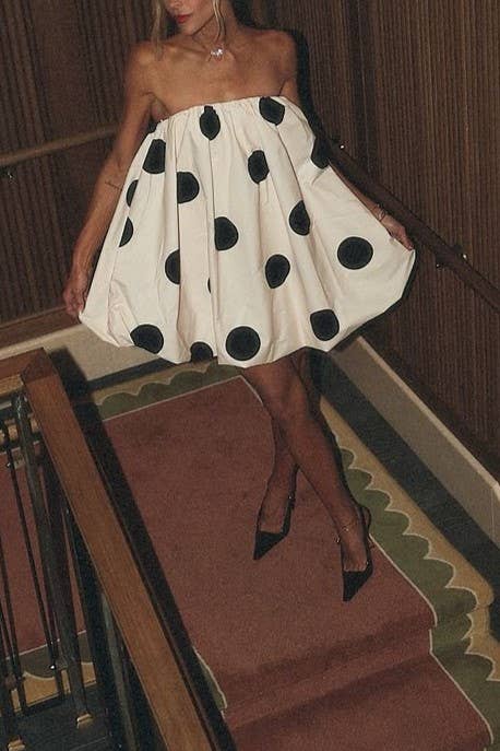 Rosa Clothing - Polka Dots Bandeau strapless tube Bubbles mini dress: White / M