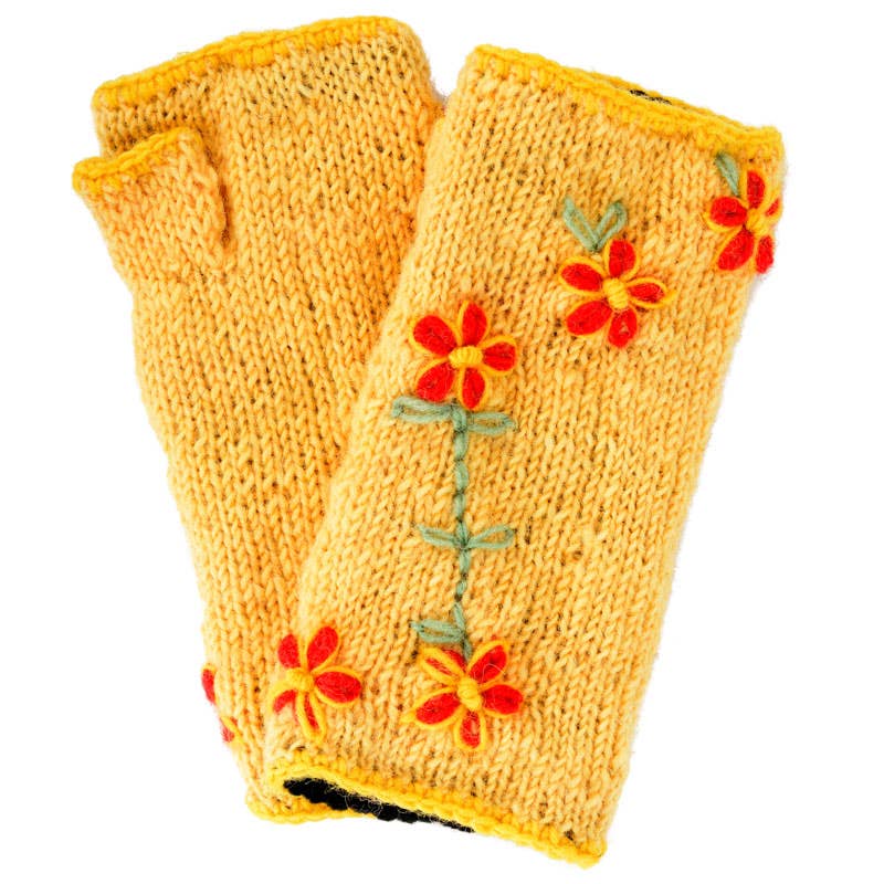 Benjamin International - Flower Knit Hand Warmers: MUSTARD