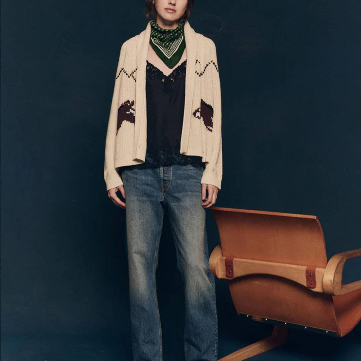 Lily Clothing - Fashionable retro art lapel knitted cardigan: NAVY / (M) 1