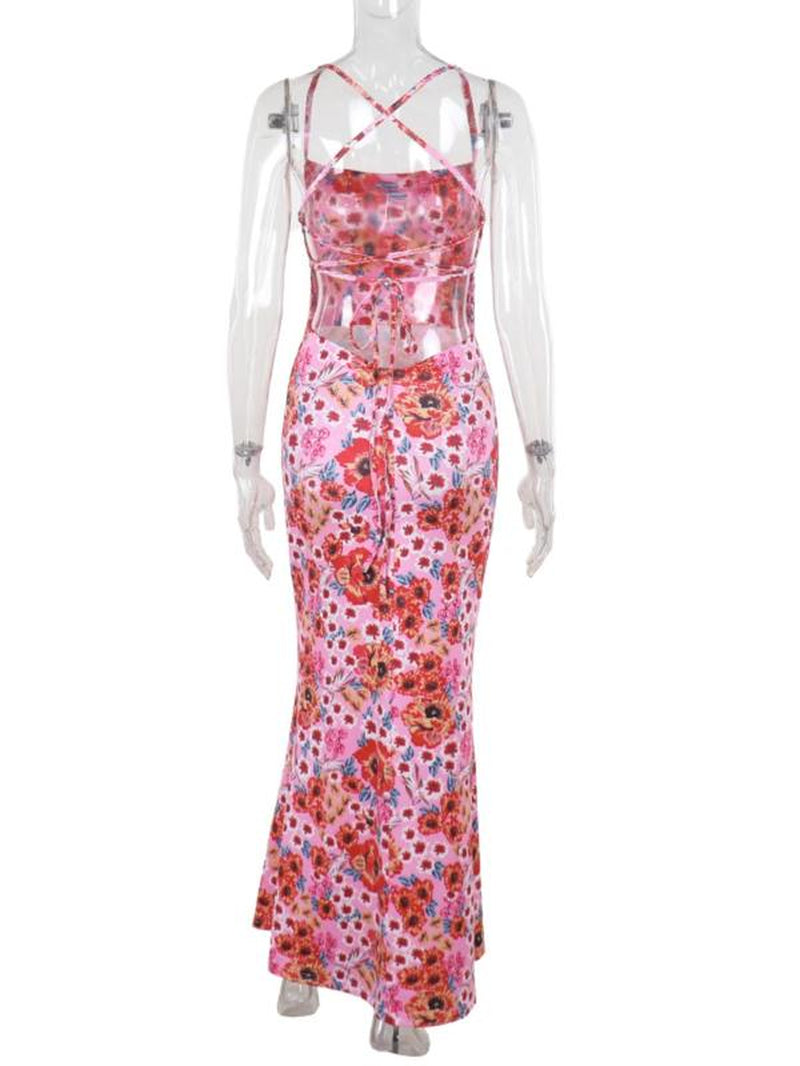 Women'S Ditsy Floral Print Cami Dress, Boho Sleeveless Spaghetti Strap Long Dress for Beach Holiday Vacation, Ladies Summer Clothes