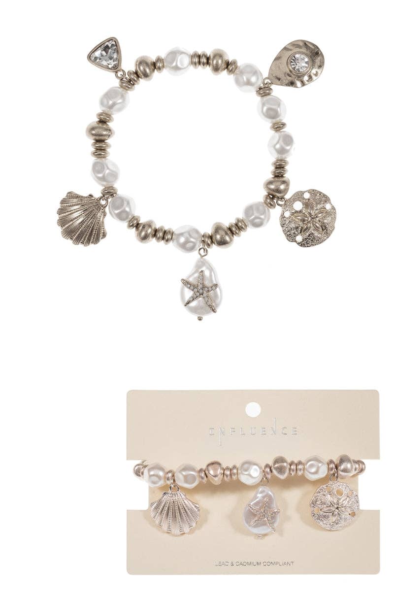 Designature New York - Sealife Shaped Pearl With Charm Stretch Bracelet: VS / ONE