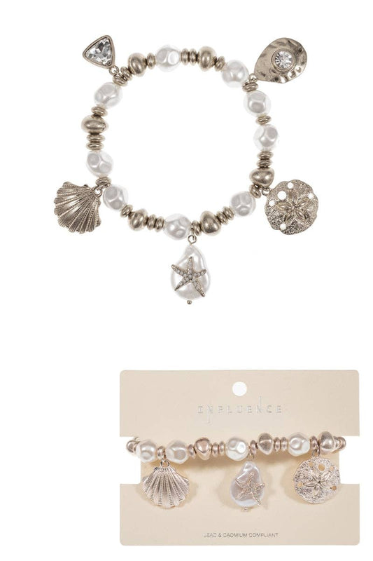 Designature New York - Sealife Shaped Pearl With Charm Stretch Bracelet: VS / ONE