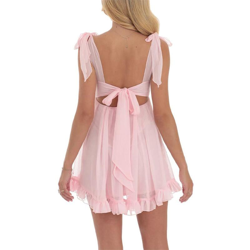 Women Sleeveless Mini Dress Casual Summer Striped/Floral Print Backless A-Line Party Dress for Beach Streetwear Birthday White