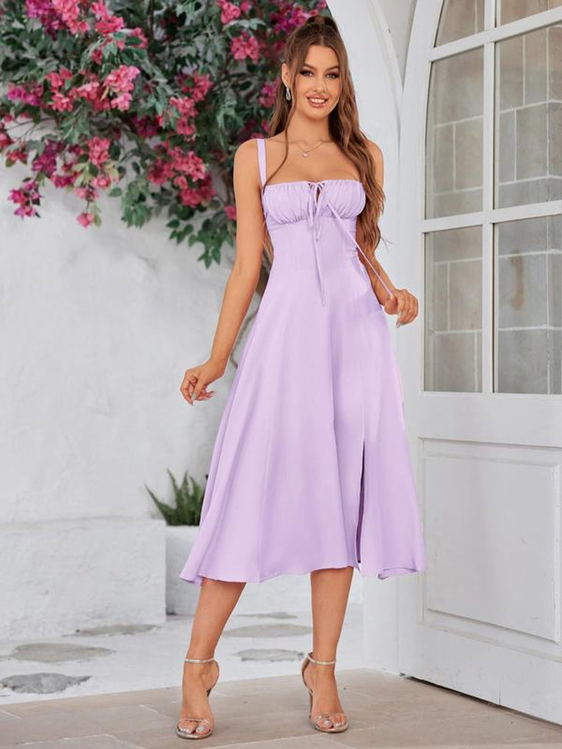 Women'S Plain ＆ Floral Print Cami Dress, Elegant Sleeveless a Line Dress for Party Holiday Wedding Guest, Ladies Summer Clothes