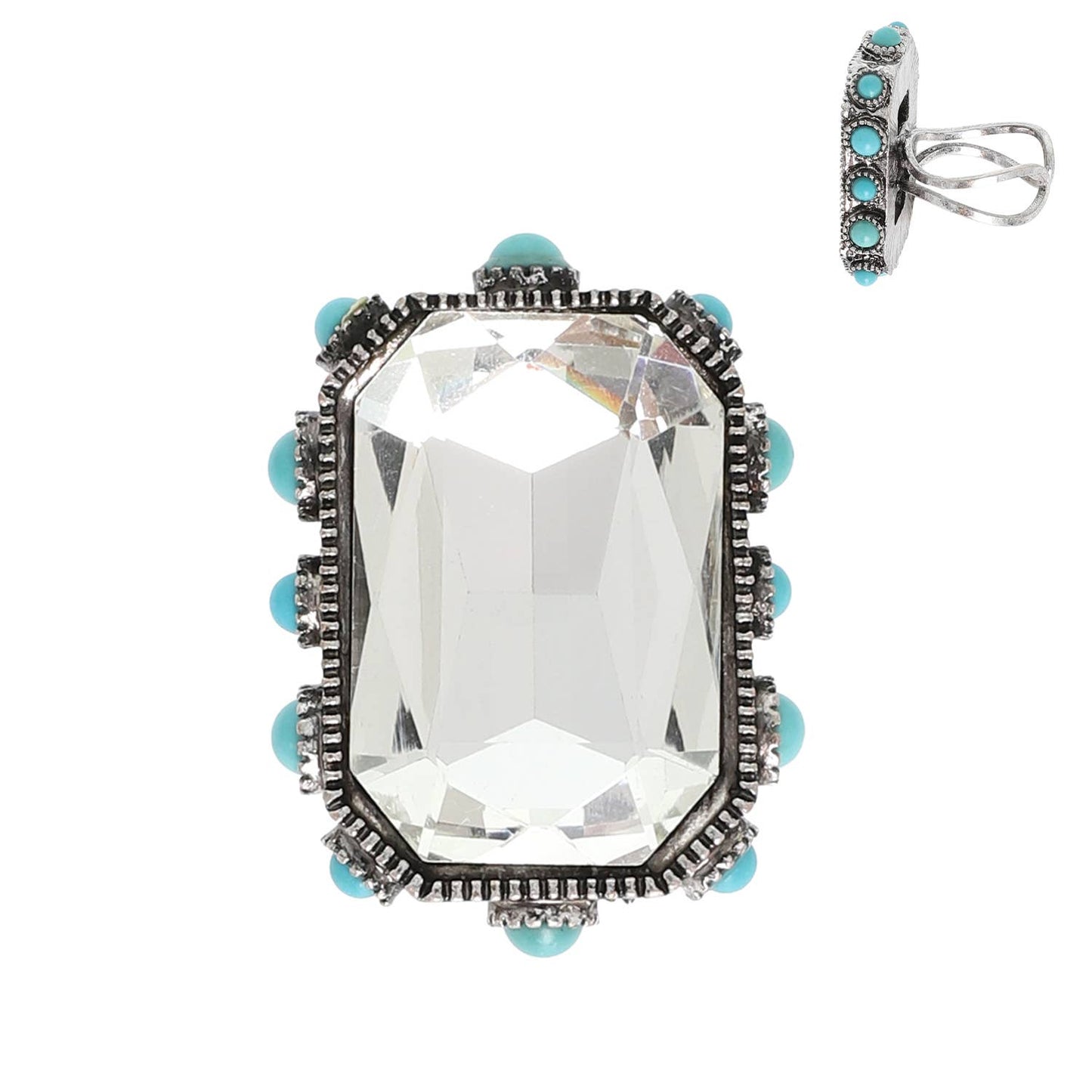 SP Sophia Collection - Western Octagon Cut Crystal Stretch Ring: Fuchsia