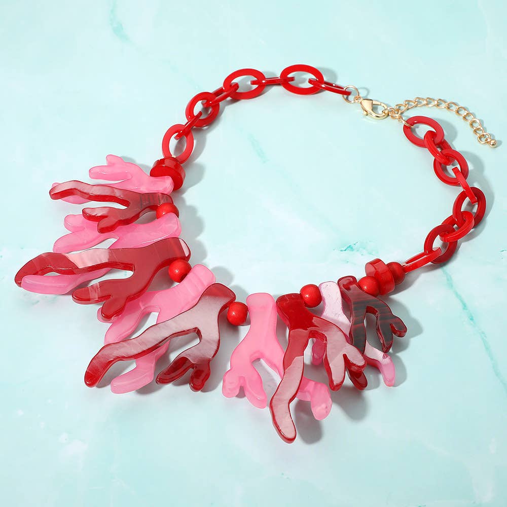 Sensibling Corp. - Celluloid Acetate Coral Beaded Collar Necklace: Red