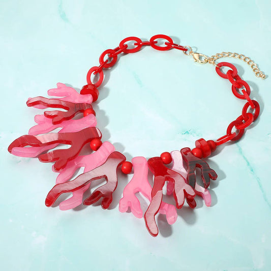 Sensibling Corp. - Celluloid Acetate Coral Beaded Collar Necklace: Red