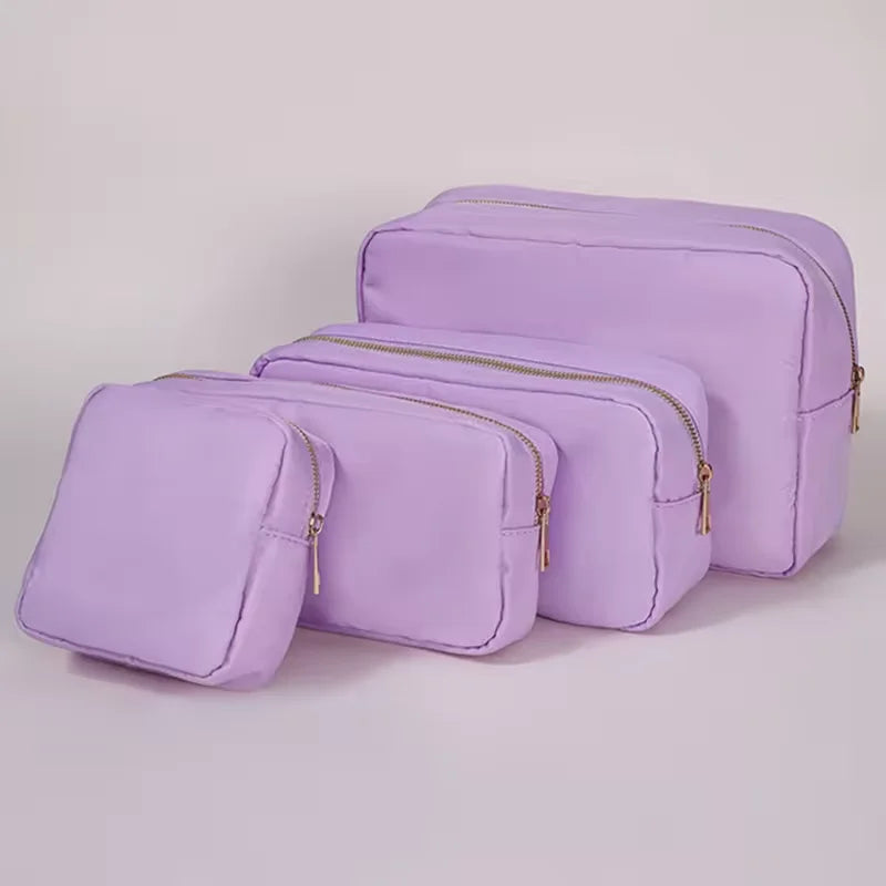 Candy Color DIY Personalized Embroidery Monogram Women Waterproof Toiletry Bag Travel Makeup Bag Nylon Cosmetic Pouch