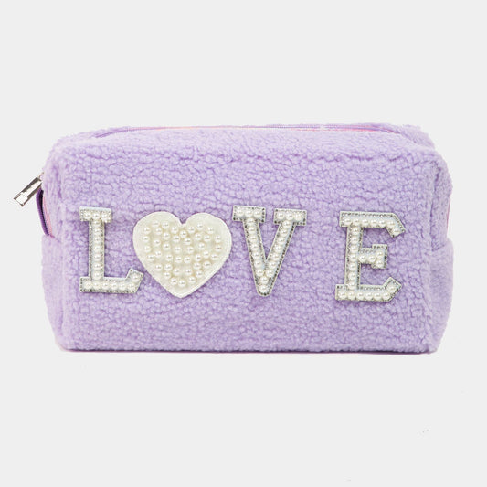 Collections by Fame Accessories - Pearly Studded Love Sherpa Pouch: PU