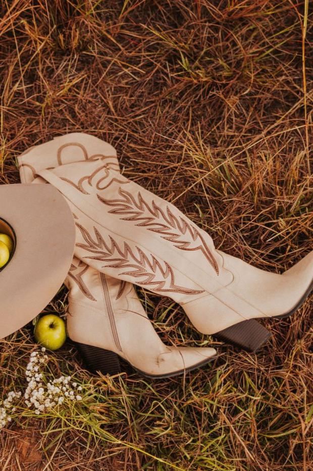 The Out West Tall Cowboy Boot in Cream