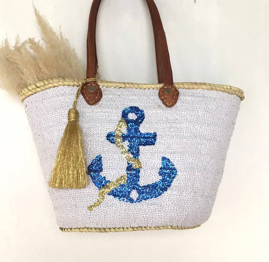 HandmadeBestSeller - Shopping Basket | Moroccan Basket Bag | Sewn Sequins