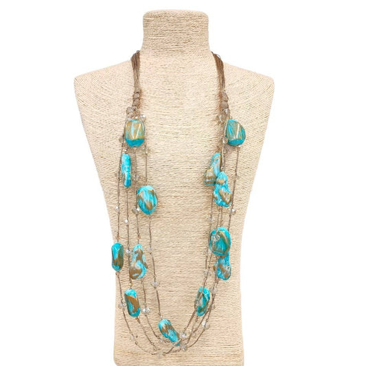 Bijoux Envie Statement Jewelry - Turquoise Blue Necklace | Boho Necklace | Wood | Beach | Sea