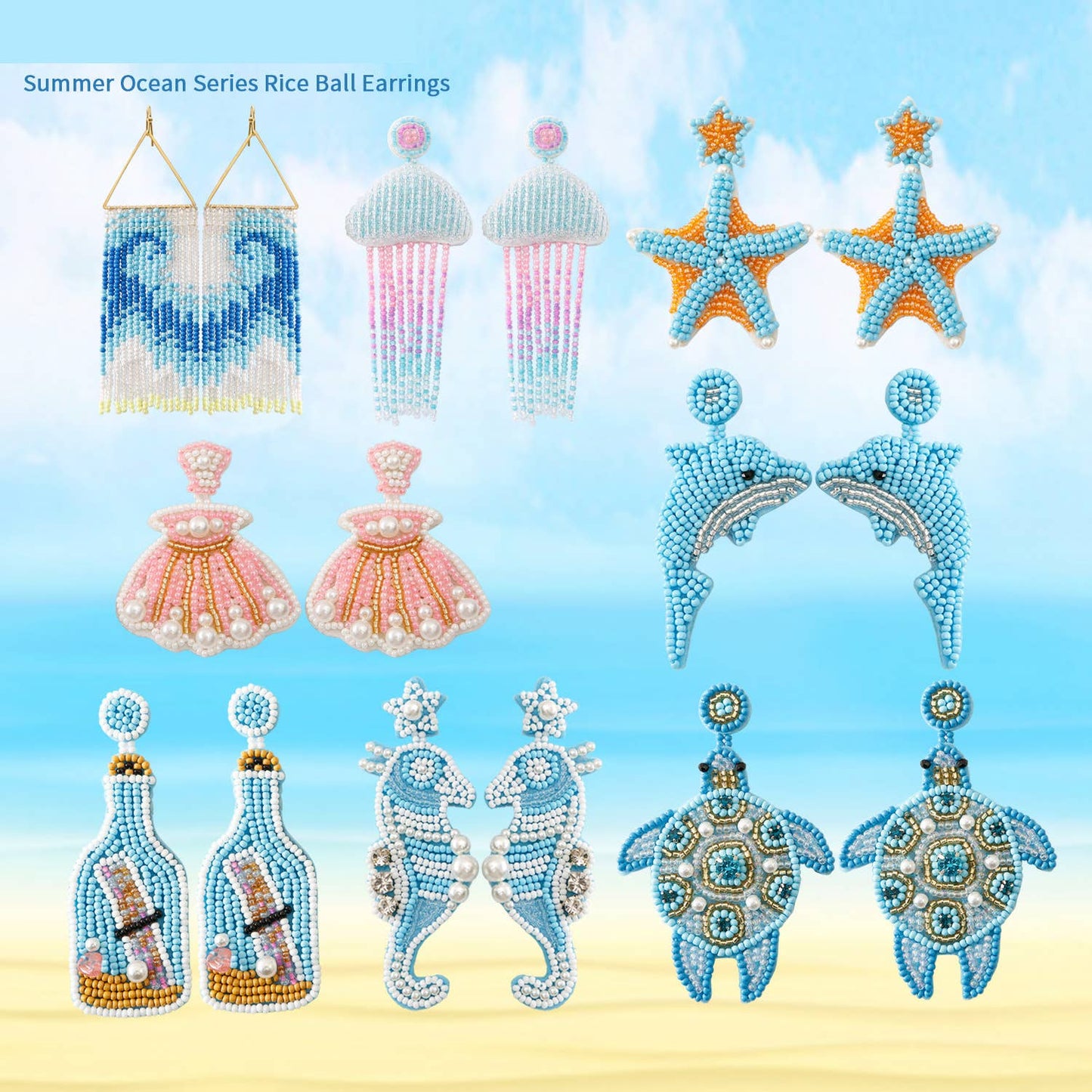 Ole - Summer Sea Shell  Pear Seed Bead Earrings