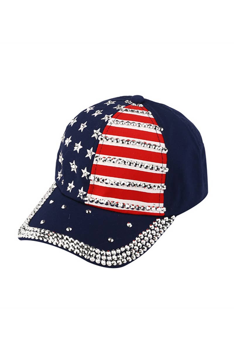 Collections by Fame Accessories - Studded American Flag Cap: BL
