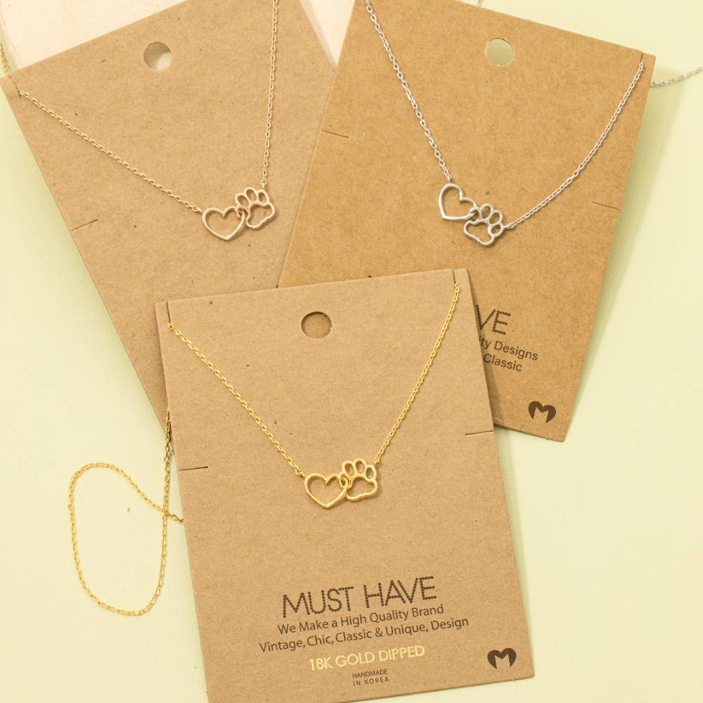 Fame Accessories - Gold Dipped Dog Paw Heart Cutout Pendant Necklace: G